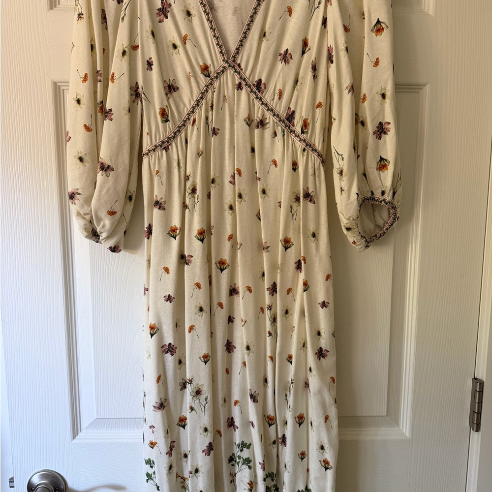 Max Studio Cream Maxi Dress with Orange and Purple Floral Print